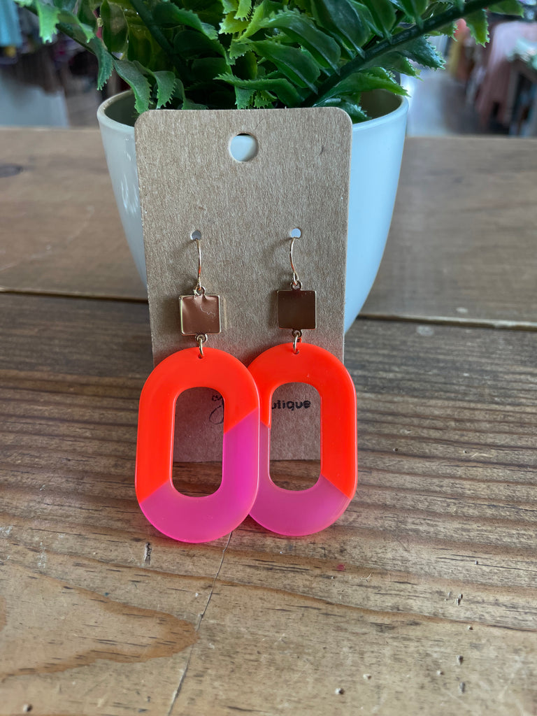 Geometric 2 Tone Drop Earring