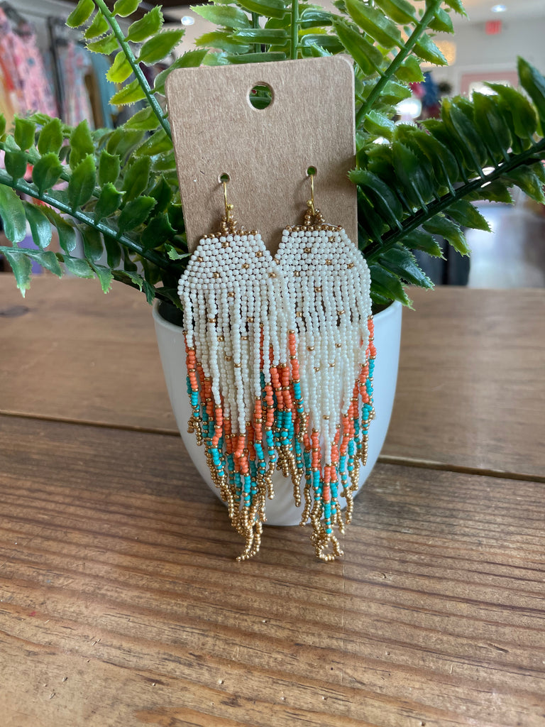 Seed Bead Tassel Drop Earrings