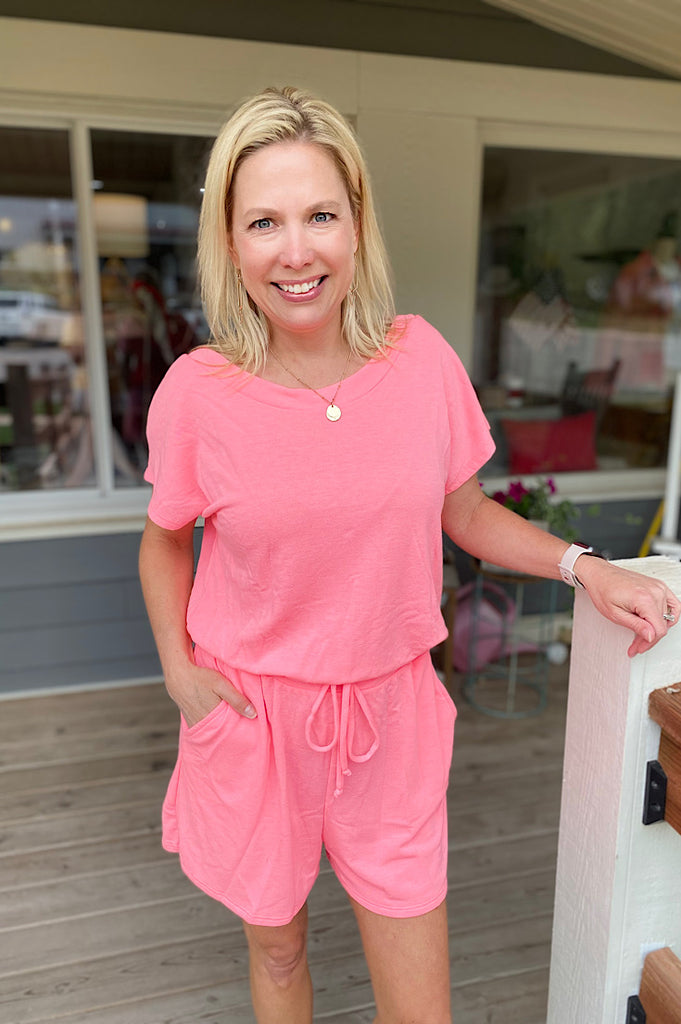 Kay Neon Pink Round Neck Romper