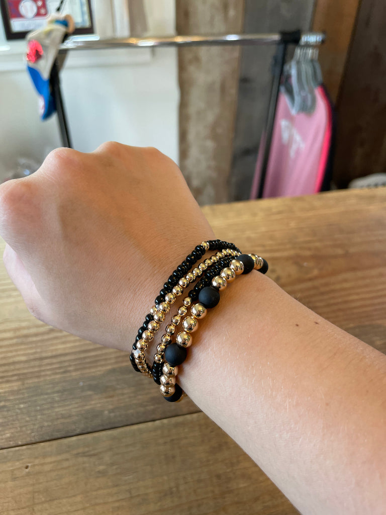 Black and Gold Beaded Bracelets Set