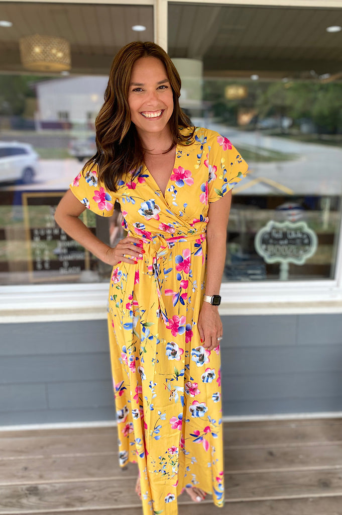 Dakota Mustard Floral Flutter Sleeve Maxi Dress