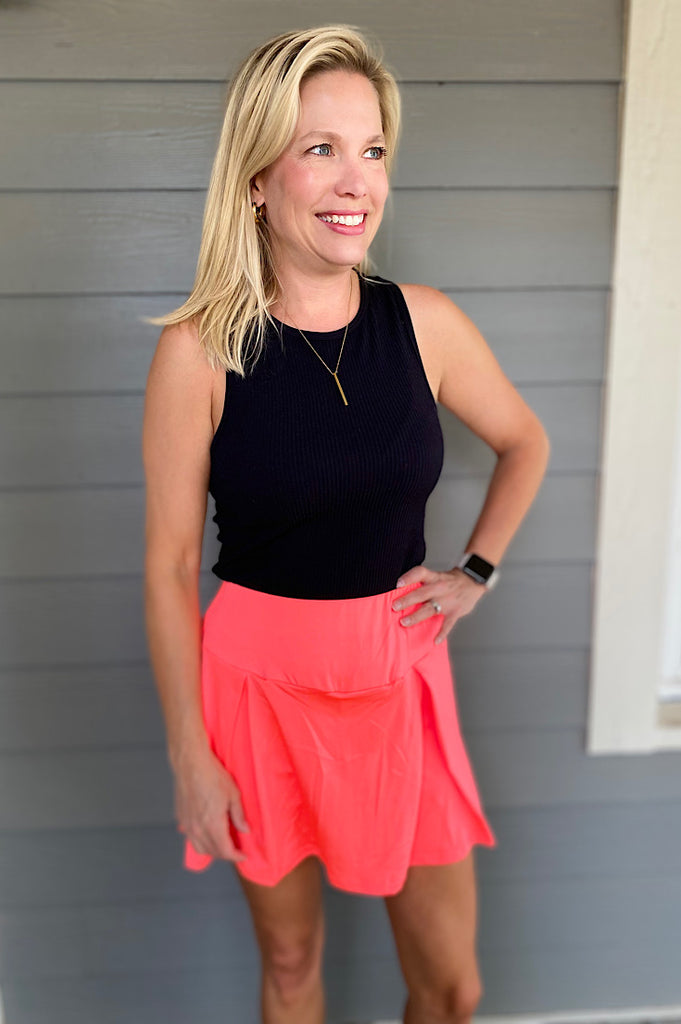 Cayson Neon Coral Pleated Tennis Skirt