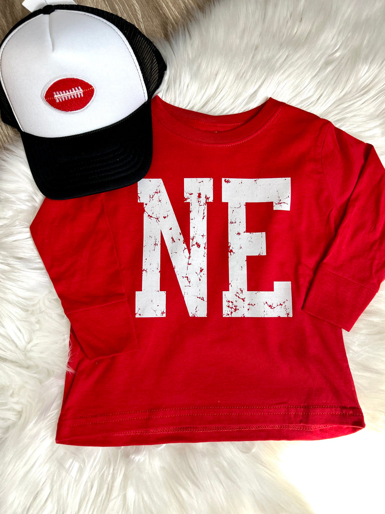 Toddler/Youth Big NE Red Long Sleeve Tee