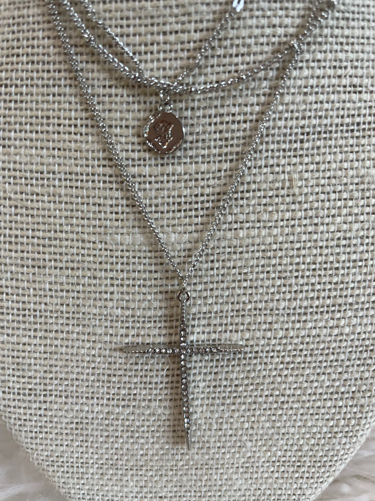 Set of 3 Stack Necklaces with Cross and Coin Charm