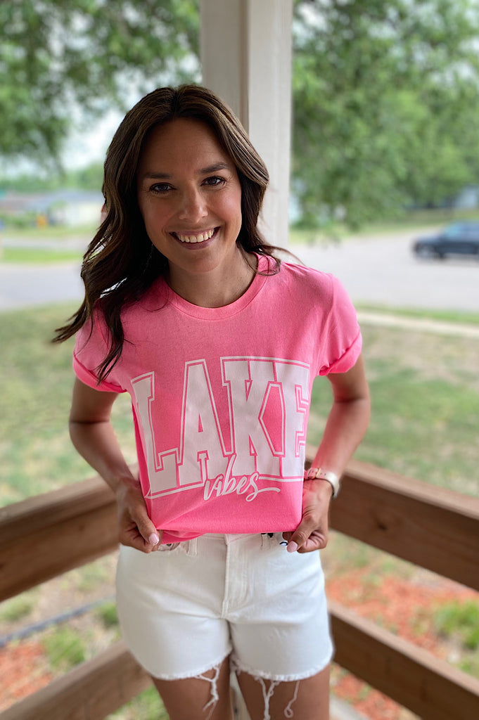 Lake Vibes Neon Pink Bella Tee