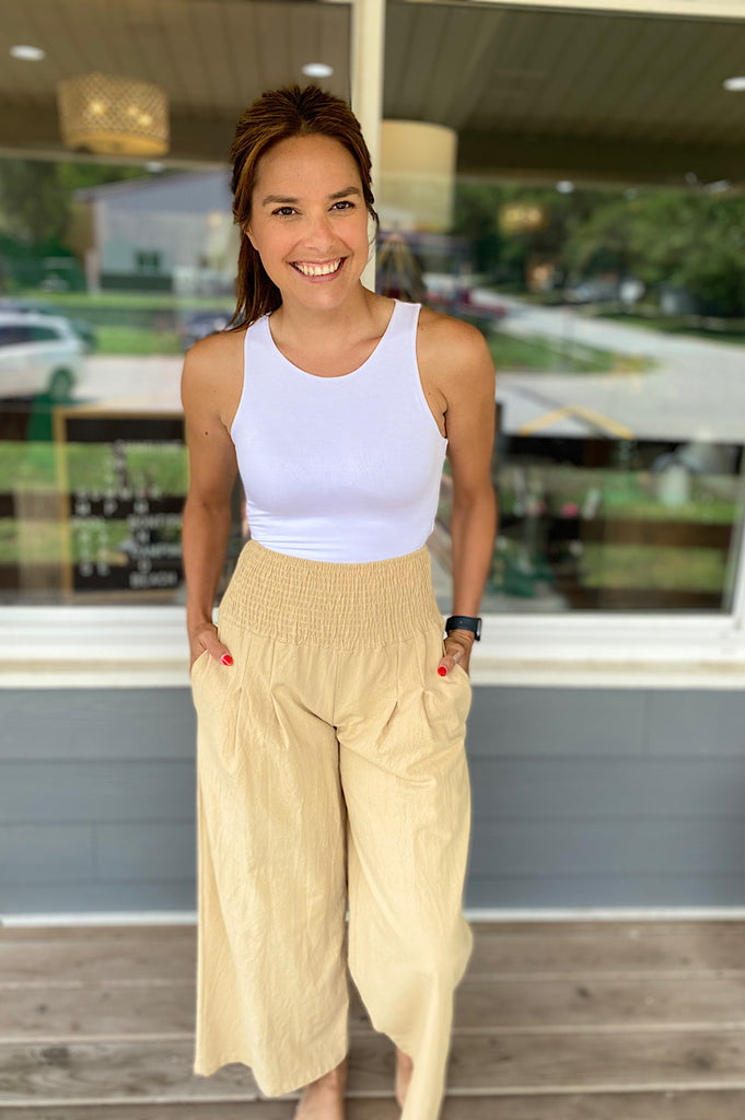 Nash Sand Flowy Wide Leg Linen Pants