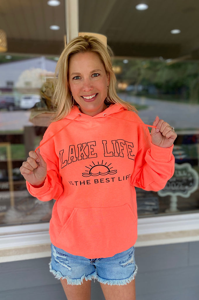 Lake Life...Best Life Hot Coral Hoodie