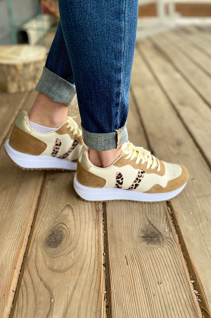 Tucker Taupe Leopard Retro Sneaker