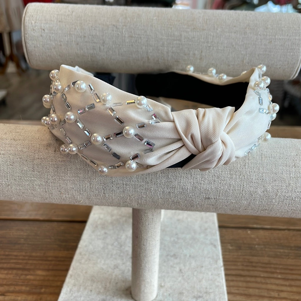 Pearl and Rhinestone Ivory Knot Headband
