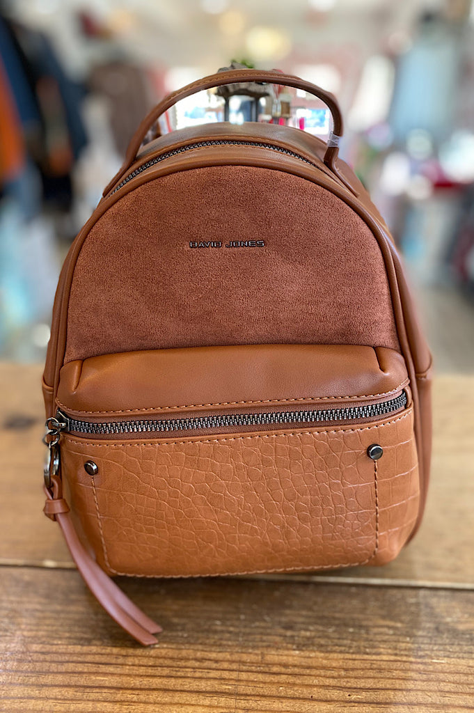 Jaxson Cognac Faux Leather and Suede Backpack