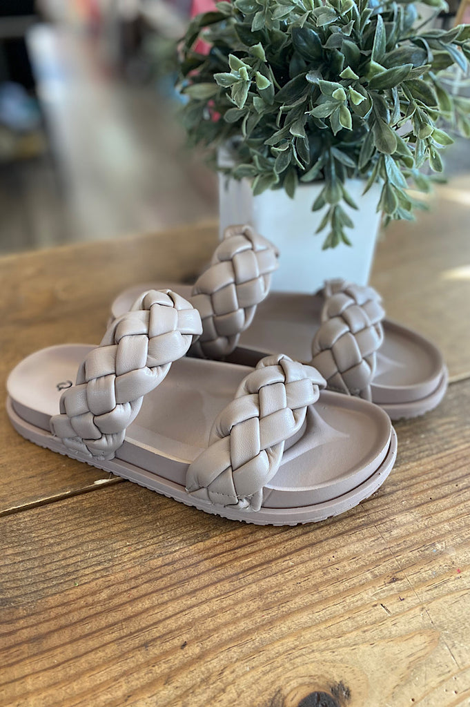 Tayla Khaki Braided Double Strap Slide