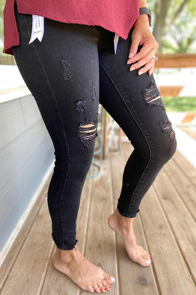 Hadlee High Rise Distressed Skinny Black Demin