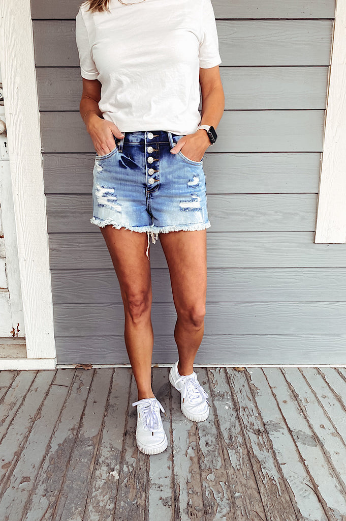 Sherri High Rise Button Fly Shorts