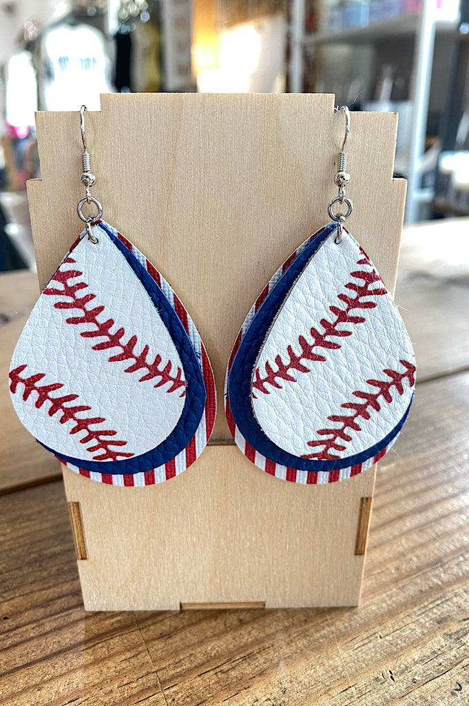 Triple Layer Baseball Leather Earrings