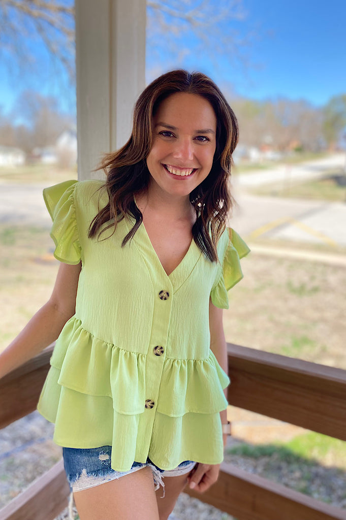 Emori Ruffle Button Detail Baby Doll Top