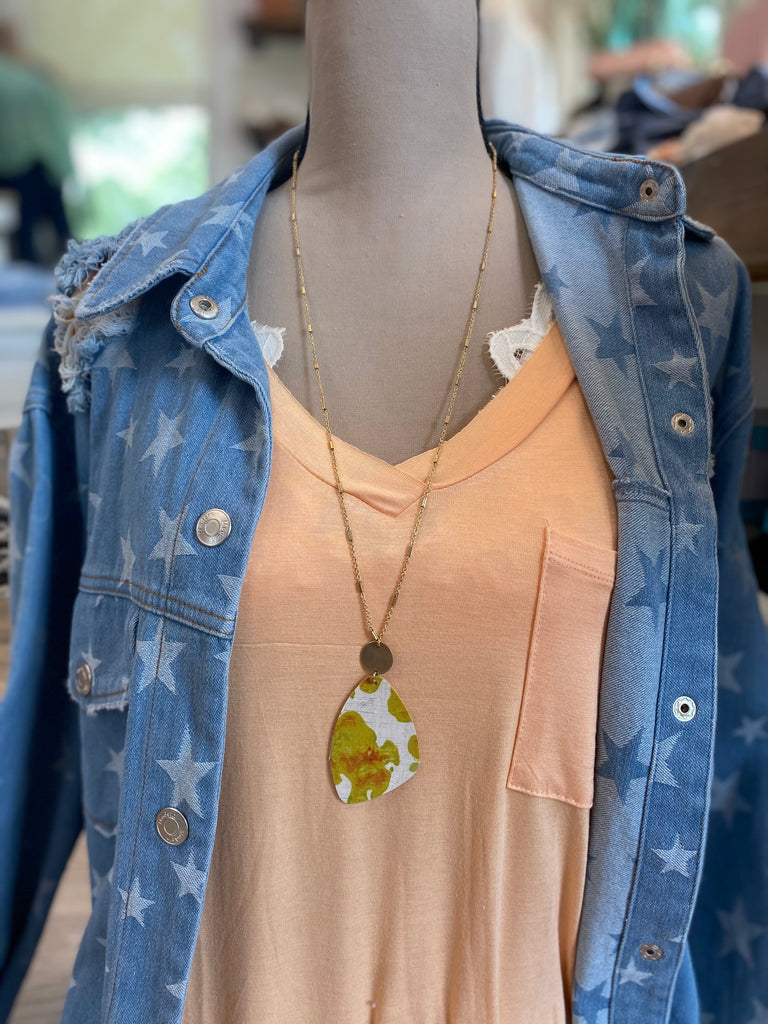 Lime and Ivory Teardrop Pendant Long Necklace