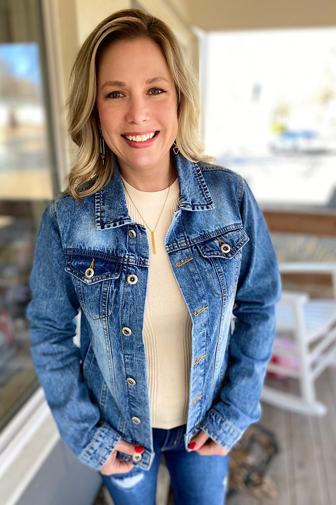 Jaycee Waist Length Washed Denim Jacket