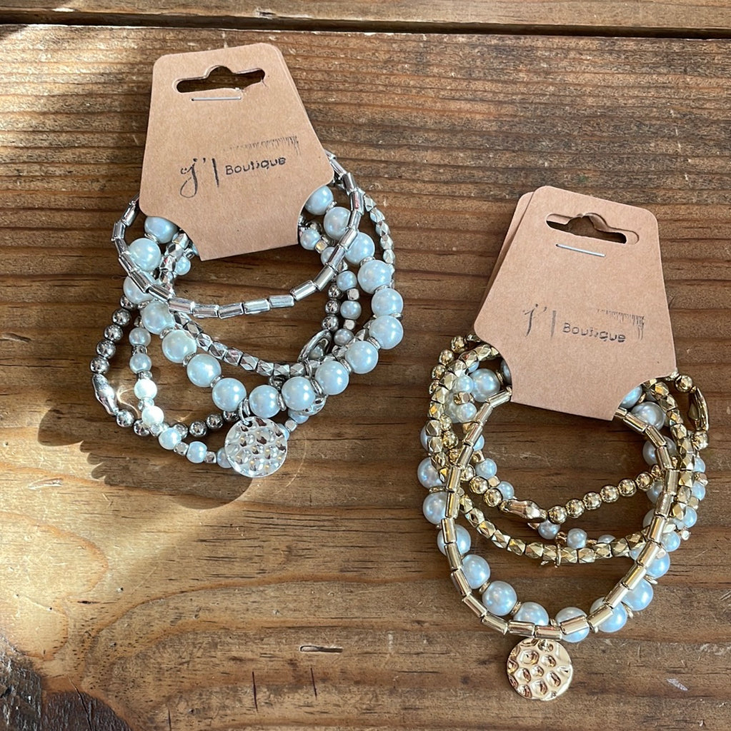 5 Strand Pearl and Metal Bracelet Stack {2 colors}