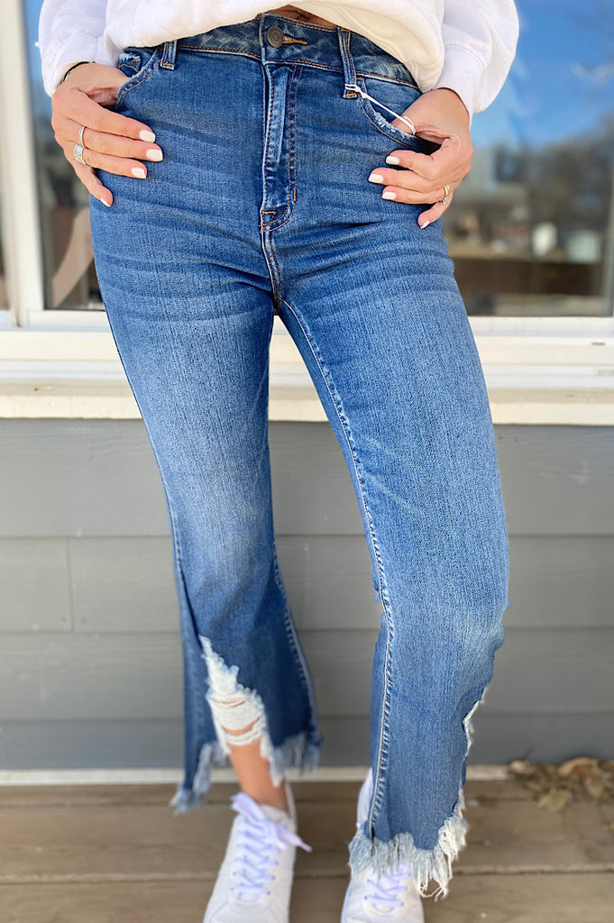 Clyde High Rise Crop Flare Denim