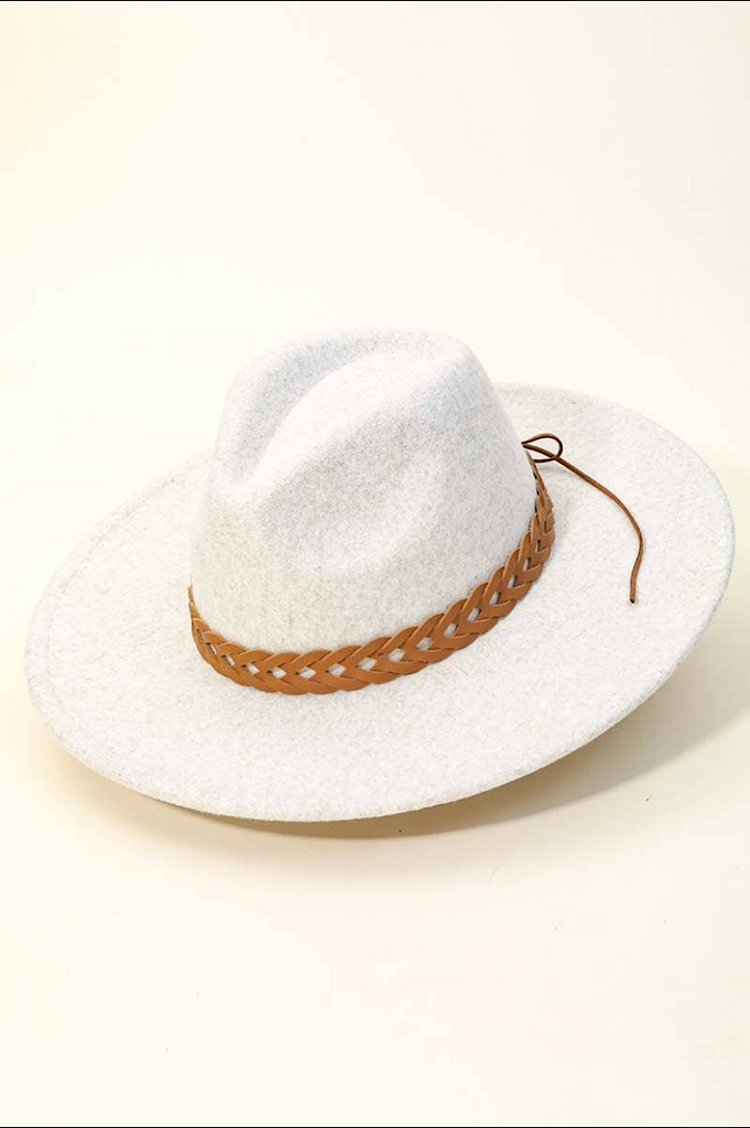 Ivory Braided Leather Band Fedora