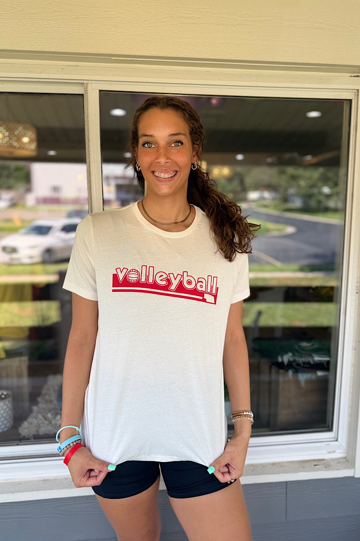 Volleyball Retro Stripe Ladies Tee