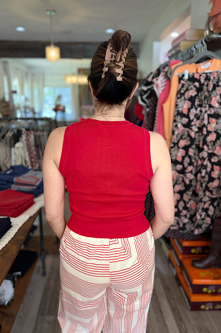 Talia Red Button Front Ribbed Tank