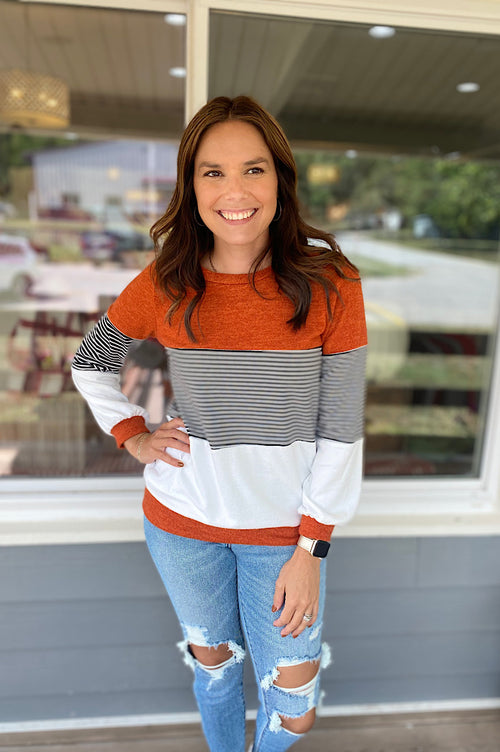 Anaya Rust and Striped Pullover