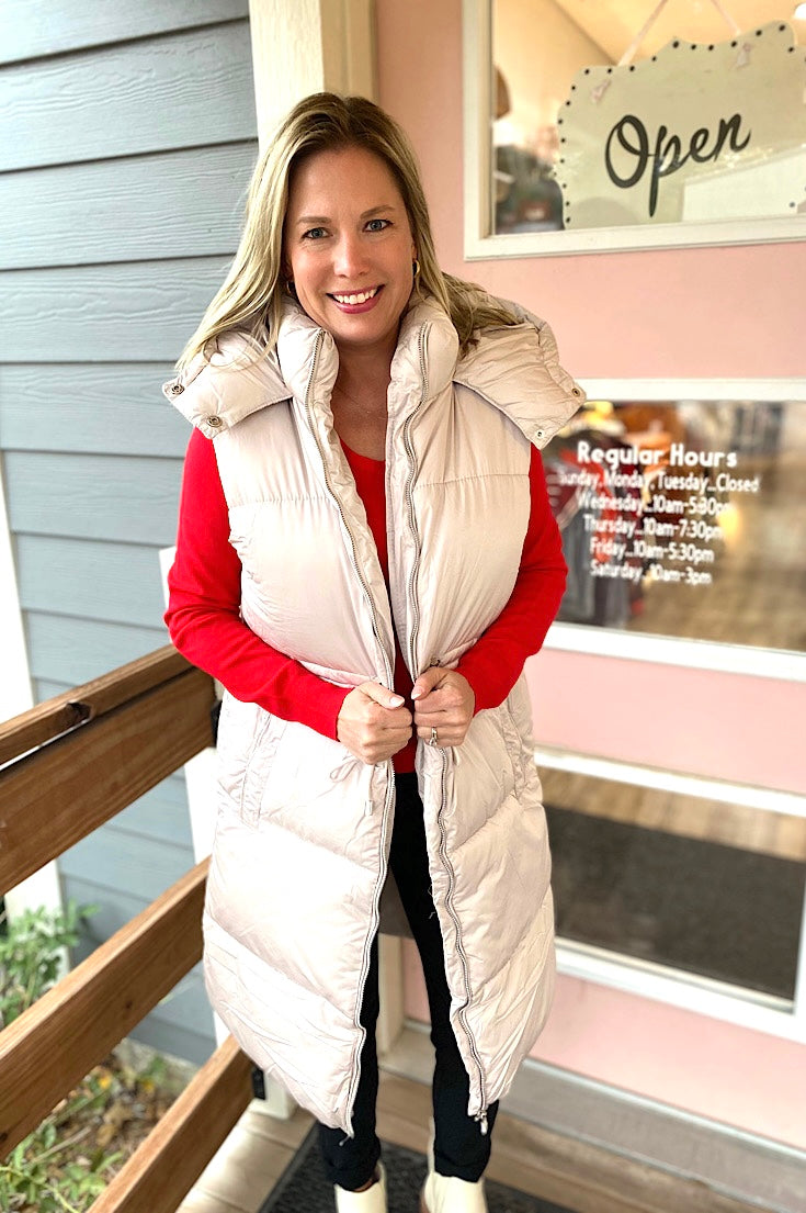 Katherine Long Zip Up Puffer Hoodie Vest Jacket {2 colors}