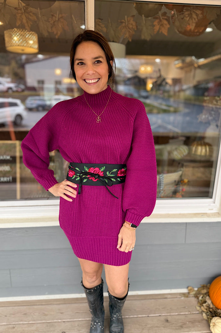 Macoy Mock Neck Magenta Sweater Dress