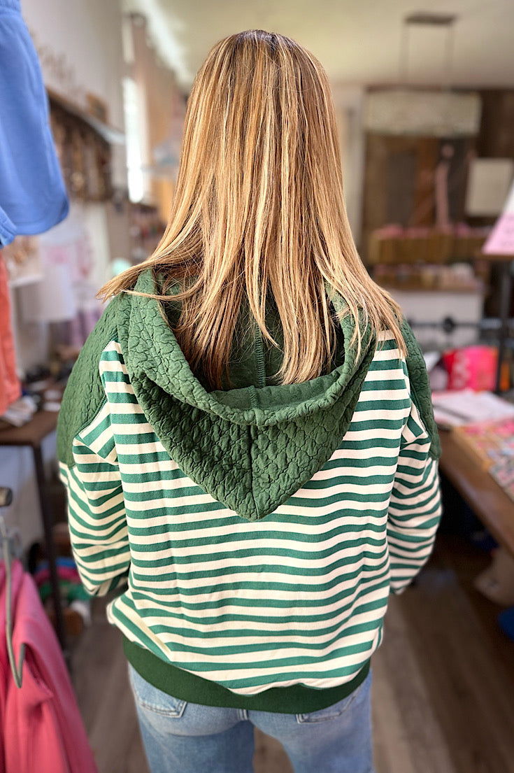 Archie Hunter Green Quilted Colorblock Hoodie