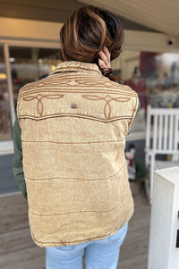 Walker Quilted Washed Vest with Embroidery