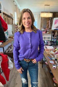 Anne Purple Button Up Sweater Cardigan