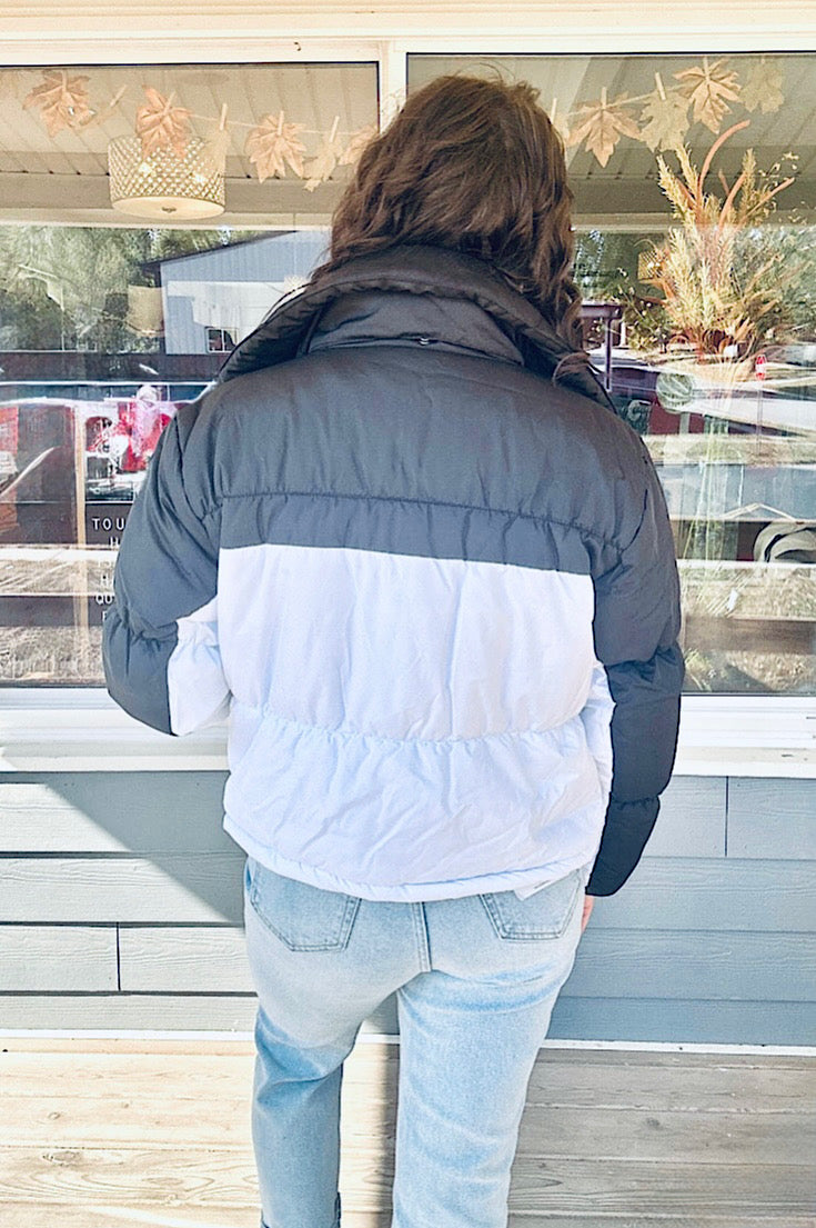 Carissa Black And White Color Block Puffer Jacket