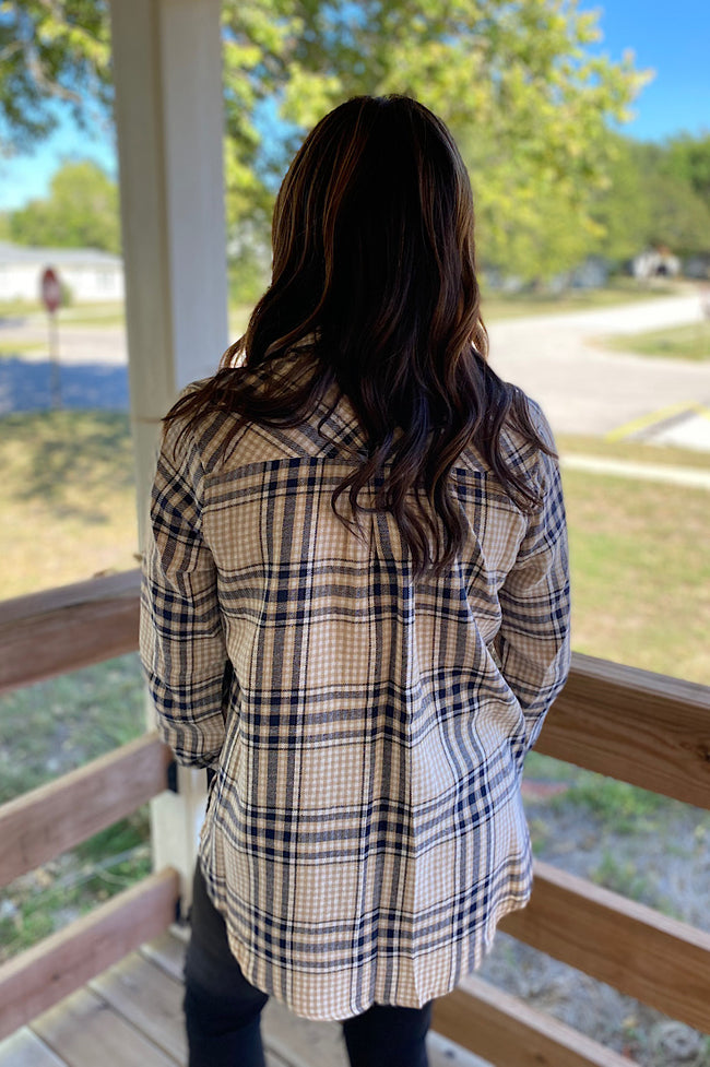 Kylen Taupe and Navy Plaid Flannel