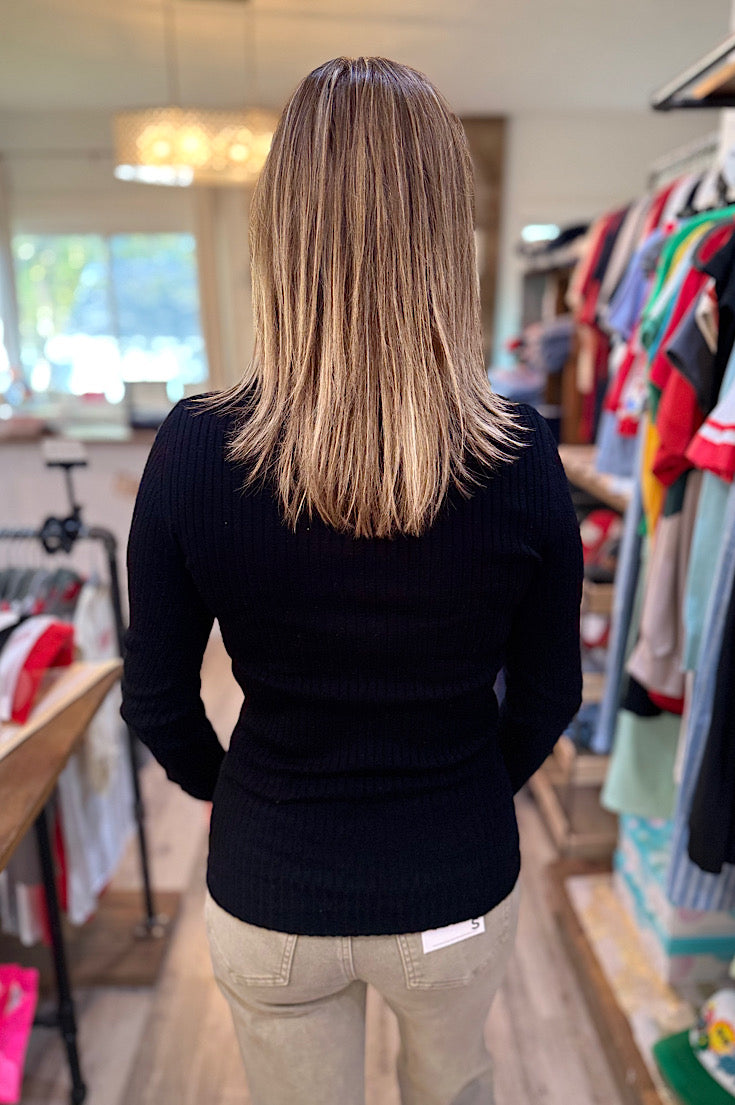 Andi Black Ribbed Lightweight Sweater