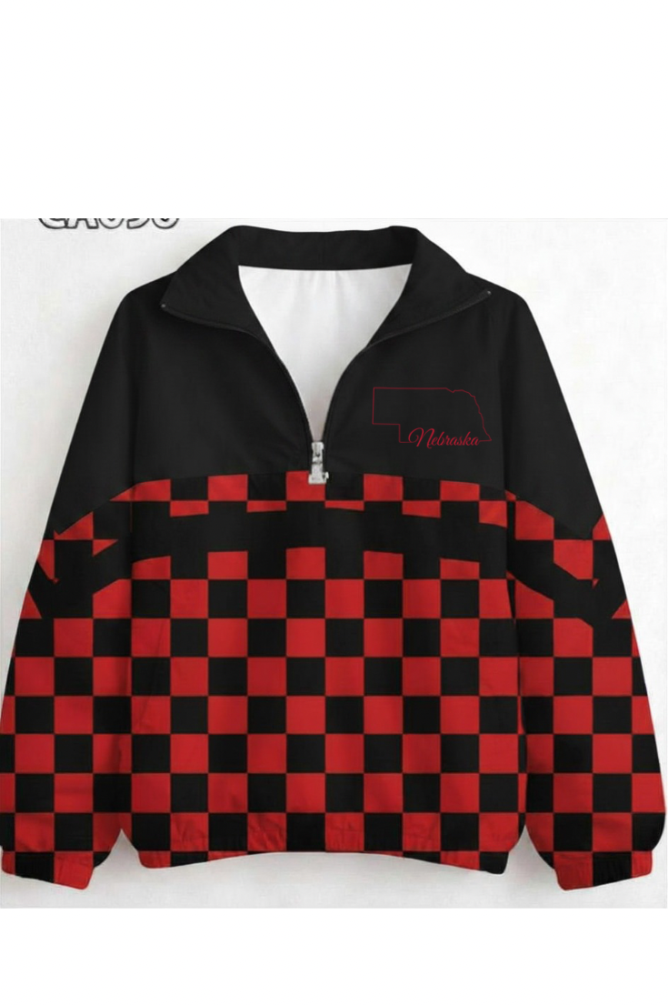 Nebraska State Black Check Windbreaker-PREORDER