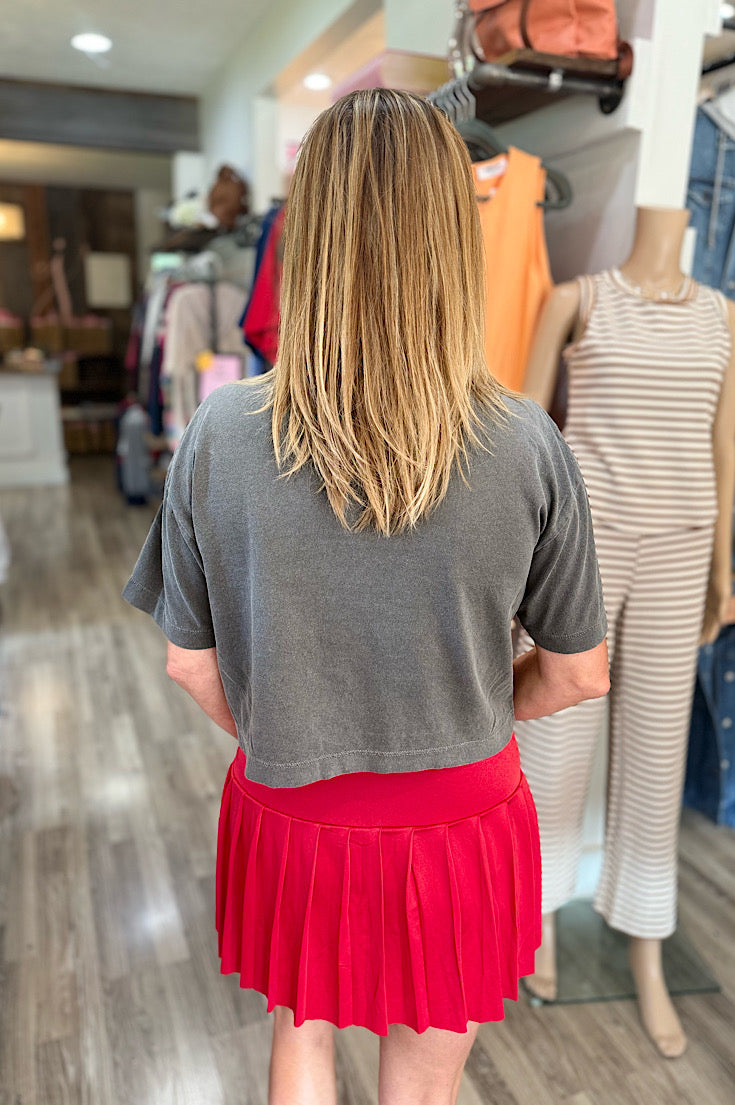 Huskers Arch Sewn Pepper Boxy Tee