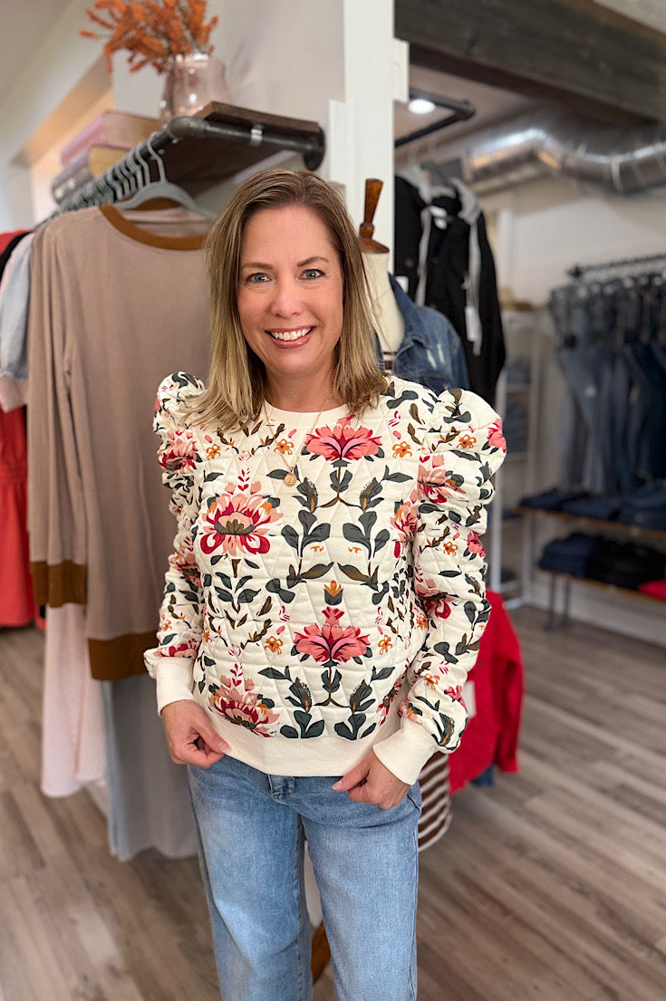 Tenley Quilted Floral Puff Sleeve Sweatshirt