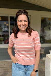 Addie Lightweight Striped Spring Sweater-Peach