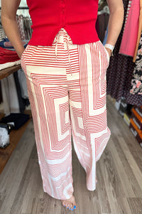 Luna Red Geometric Wide Leg Pants