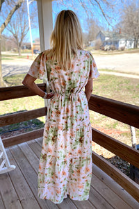 Addison Floral Print Flutter Sleeve Maxi Dress