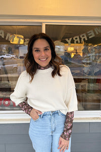 Bowie Short Sleeve Ivory Drop Shoulder Sweater