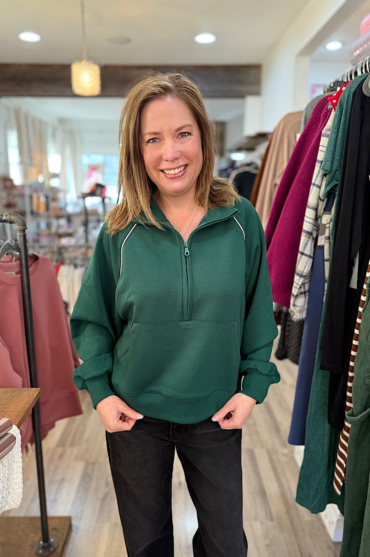 Viv Dark Green Piping Scuba Half Zip