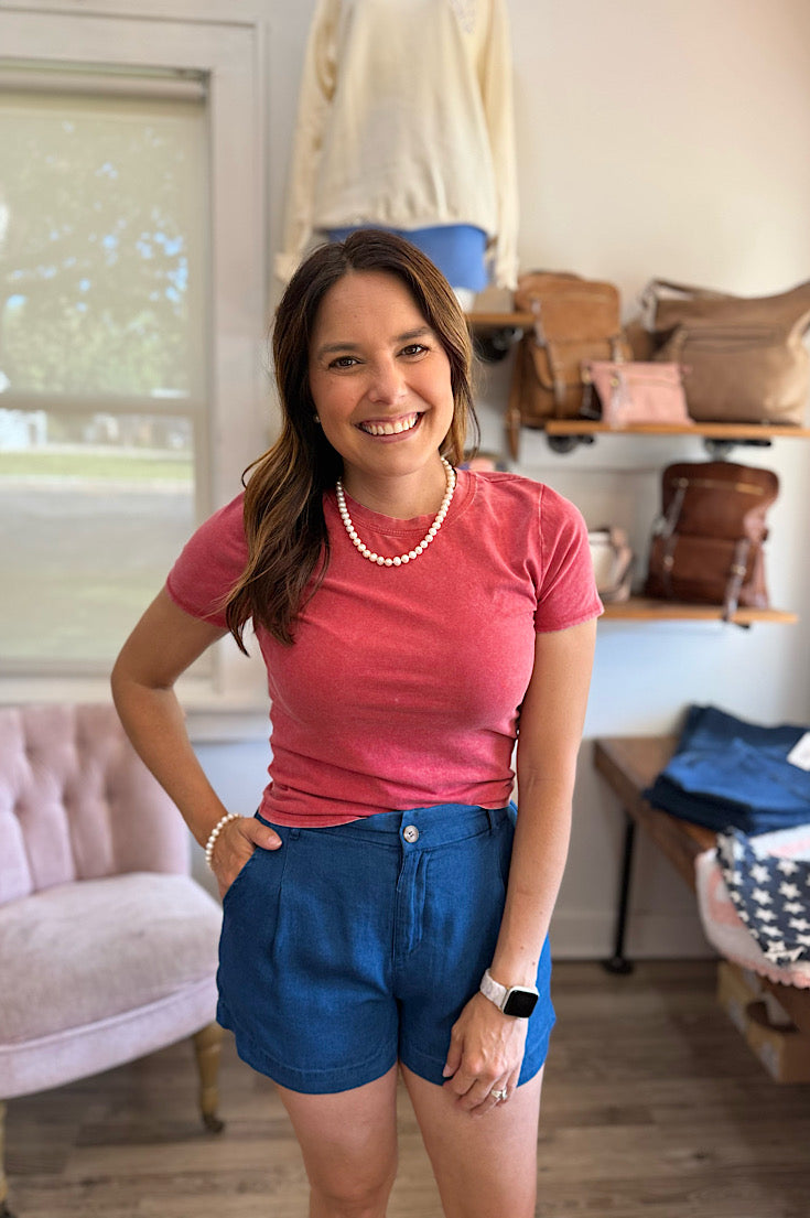 Tessa Dark Red Burnout Tee