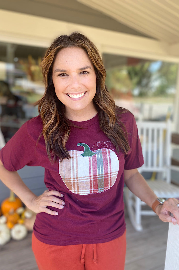 Plaid Pumpkin Burgundy Tee