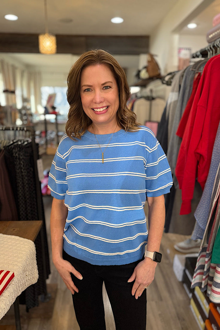Rayne Blue Stripe Short Sleeve Knit Top