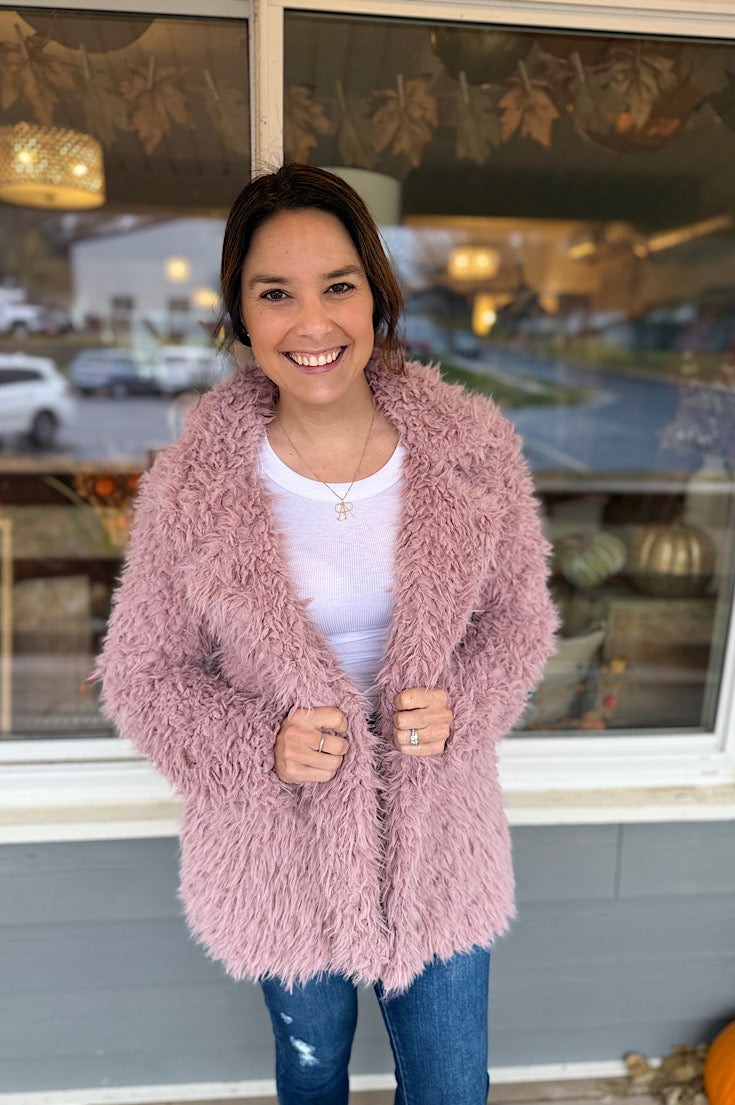 Addison  Mauve Fuzzy Draped Front Jacket