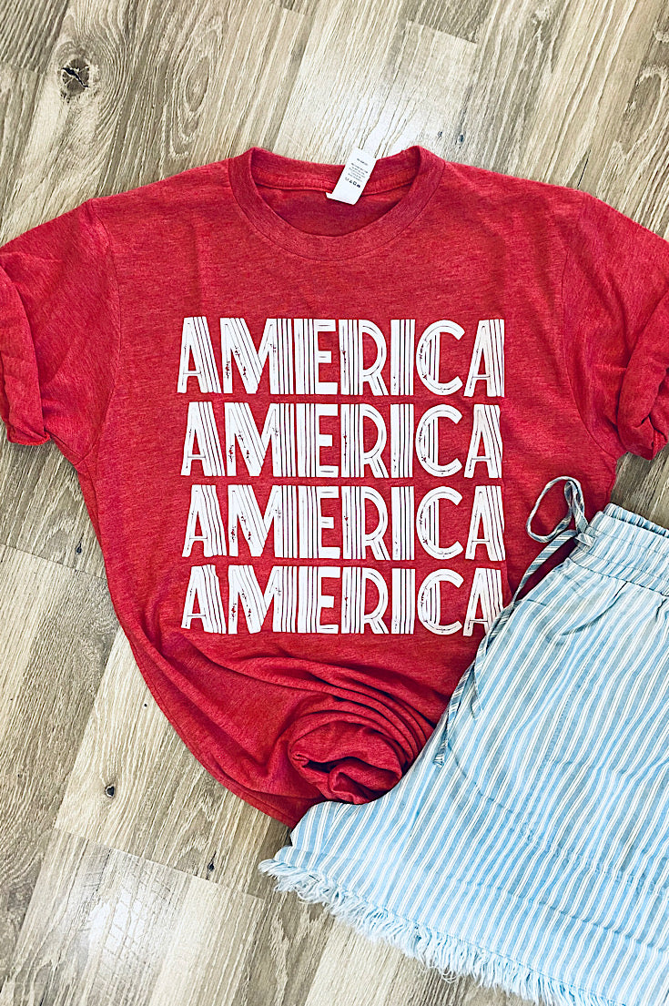 America Repeat Red Heather Tee