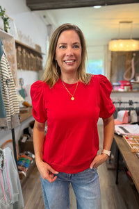 Allie Red Short Puff Sleeve Sweatshirt