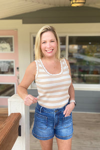 Avriana Taupe Stripe Sweater Tank